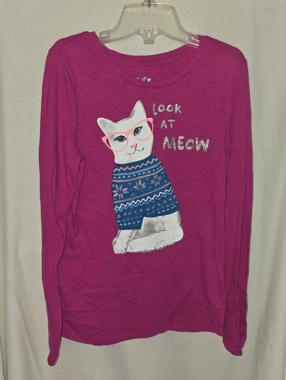 SO Girls' Magenta Long-Sleeve Tee with Cat Graphic